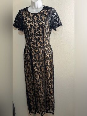 NSR Mia  Black Lace Maxi Dress with Nude Slip